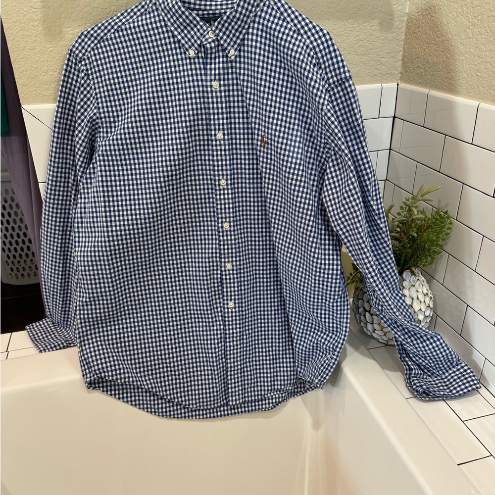 Ralph Lauren Navy and White Gingham Button-Down Shirt